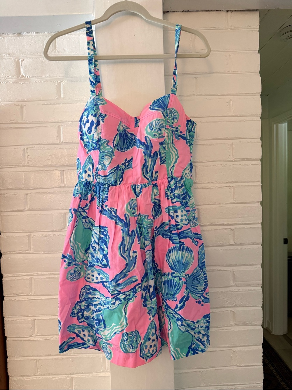 Lilly Pulitzer Pink Mini Dress with Blue & Teal Seashell Print